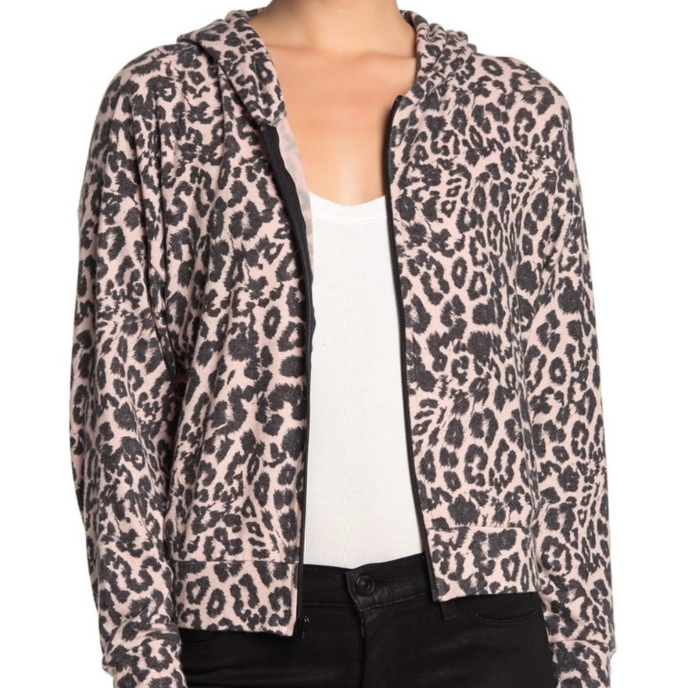 LNA Leopard Front Zip Hooded Jacket